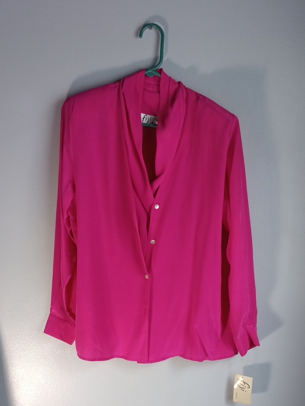 NWT Vintage Silk Hot Pink Pop Over Shirt